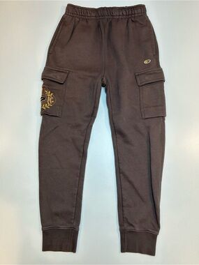 Nike Club Fleece Utility Cargo Joggers Brown Crest Embroidery Sweatpants